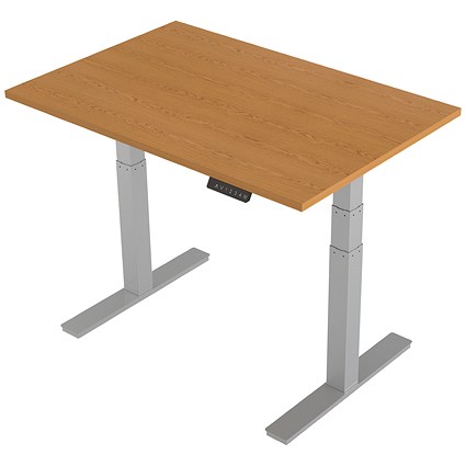 Air Height Adjustable Desk, 1200mm, Silver Legs, Oak