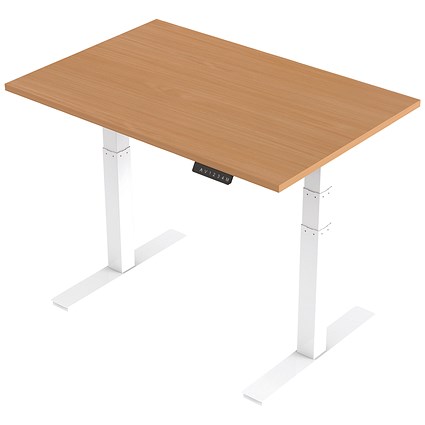 Air Height Adjustable Desk, 1200mm, White Legs, Beech