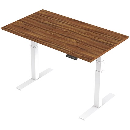 Air Height Adjustable Desk, 1400mm, White Legs, Walnut