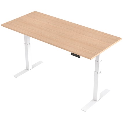 Air Height Adjustable Desk, 1800mm, White Legs, Maple