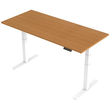 Air Height Adjustable Desk, 1800mm, White Legs, Oak