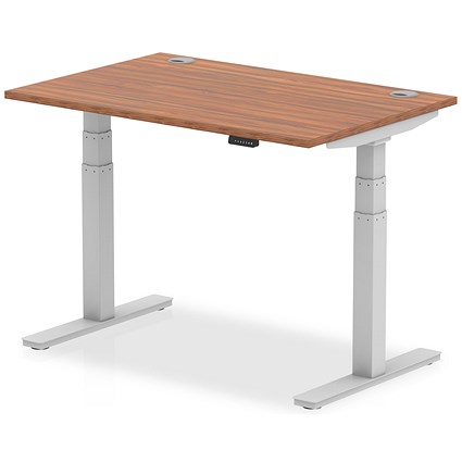 Air 1200mm Rectangular Height-Adjustable Desk, Silver Leg, Walnut
