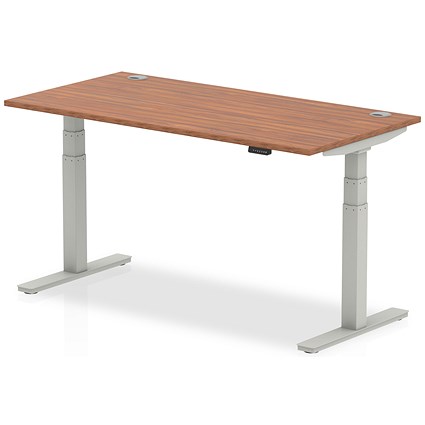 Air 1600mm Rectangular Height-Adjustable Desk, Silver Leg, Walnut