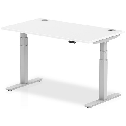 Air 1400mm Rectangular Height-Adjustable Desk, Silver Leg, White