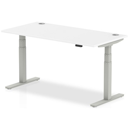 Air 1600mm Rectangular Height-Adjustable Desk, Silver Leg, White