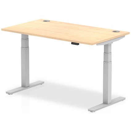 Air 1400mm Rectangular Height-Adjustable Desk, Silver Leg, Maple