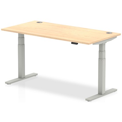Air 1600mm Rectangular Height-Adjustable Desk, Silver Leg, Maple
