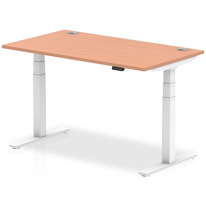 Air 1400mm Rectangular Height-Adjustable Desk, White Leg, Beech