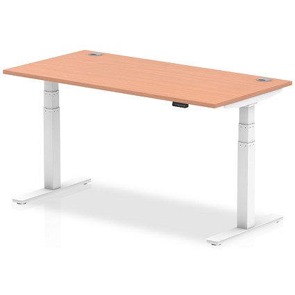 Air Height-Adjustable Desk, White Leg, 1600mm, Beech