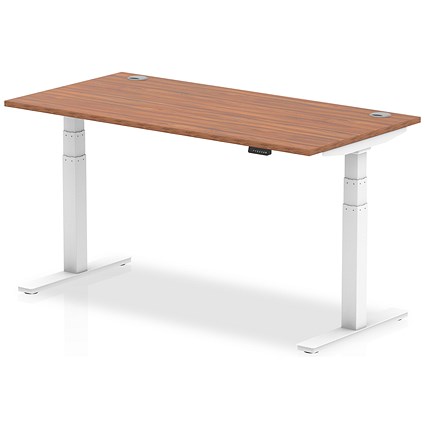 Air 1600mm Rectangular Height-Adjustable Desk, White Leg, Walnut