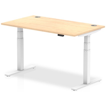 Air 1400mm Rectangular Height-Adjustable Desk, White Leg, Maple