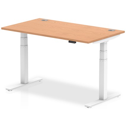 Air 1400mm Rectangular Height-Adjustable Desk, White Leg, Oak Air 1400mm Rectangular Height-Adjustable Desk, White Leg, Oak