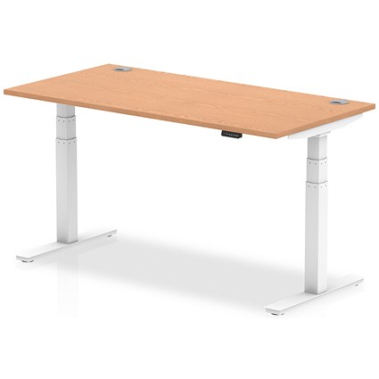Air 1600mm Rectangular Height-Adjustable Desk, White Leg, Oak