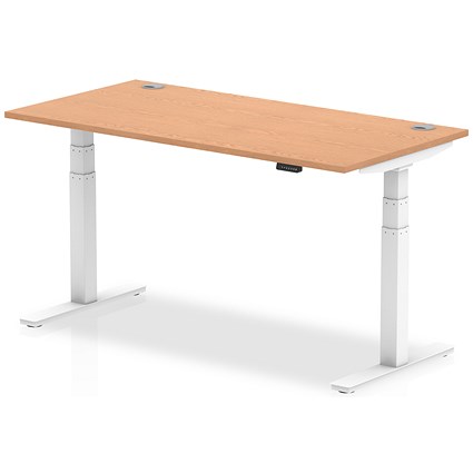Air Height-Adjustable Desk, White Leg, 1600mm, Oak