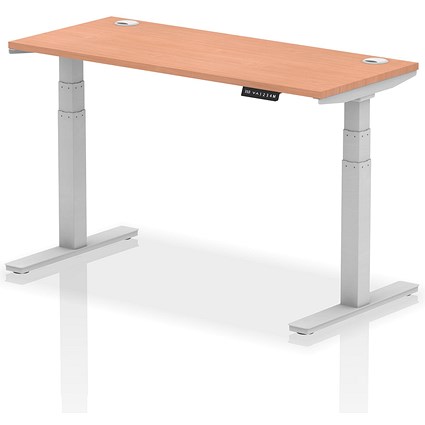 Air 1400mm Slim Rectangular Height-Adjustable Desk, Silver Leg, Beech Air 1400mm Slim Rectangular Height-Adjustable Desk, Silver Leg, Beech