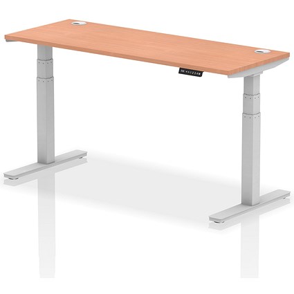 Air 1600mm Slim Rectangular Height-Adjustable Desk, Silver Leg, Beech
