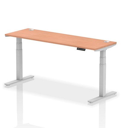Air 1800mm Slim Rectangular Height-Adjustable Desk, Silver Leg, Beech