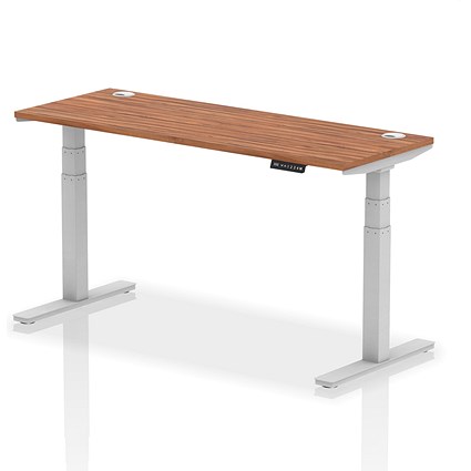 Air 1600mm Slim Rectangular Height-Adjustable Desk, Silver Leg, Walnut