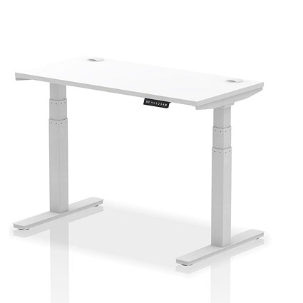 Air 1200mm Slim Rectangular Height-Adjustable Desk, Silver Leg, White