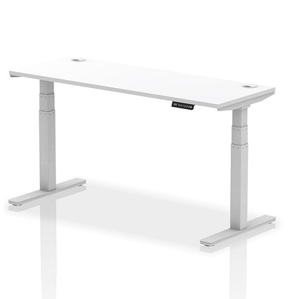 Air 1600mm Slim Rectangular Height-Adjustable Desk, Silver Leg, White