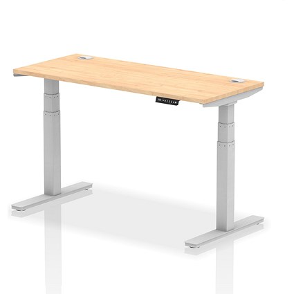 Air 1400mm Slim Rectangular Height-Adjustable Desk, Silver Leg, Maple