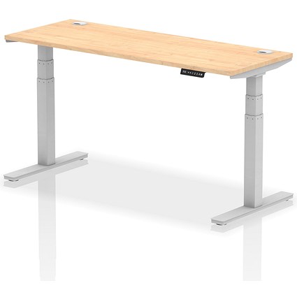 Air 1600mm Slim Rectangular Height-Adjustable Desk, Silver Leg, Maple