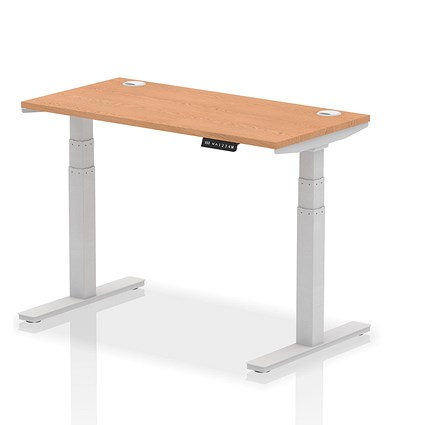 Air 1200mm Slim Rectangular Height-Adjustable Desk, Silver Leg, Oak