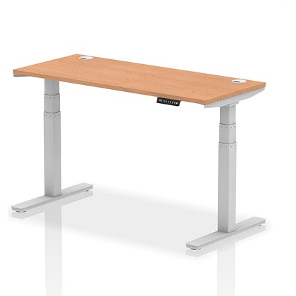 Air 1400mm Slim Rectangular Height-Adjustable Desk, Silver Leg, Oak