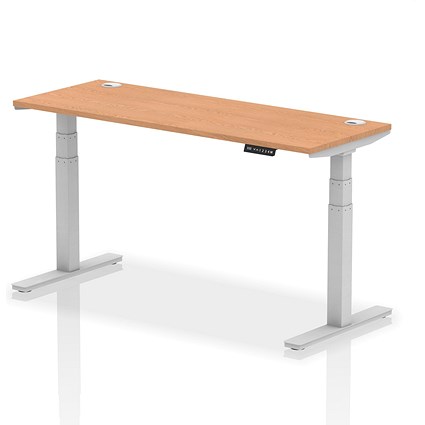Air 1600mm Slim Rectangular Height-Adjustable Desk, Silver Leg, Oak