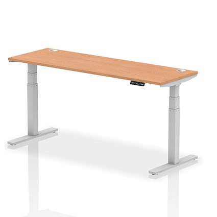 Air 1800mm Slim Rectangular Height-Adjustable Desk, Silver Leg, Oak