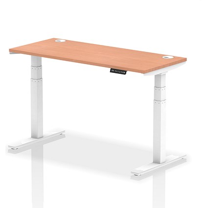 Air 1400mm Slim Rectangular Height-Adjustable Desk, White Leg, Beech