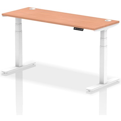 Air 1600mm Slim Rectangular Height-Adjustable Desk, White Leg, Beech