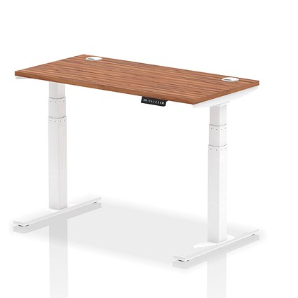Air 1200mm Slim Rectangular Height-Adjustable Desk, White Leg, Walnut