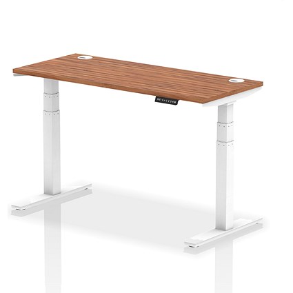 Air 1400mm Slim Rectangular Height-Adjustable Desk, White Leg, Walnut