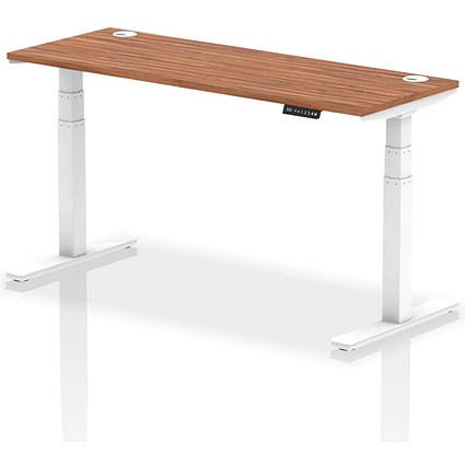 Air 1600mm Slim Rectangular Height-Adjustable Desk, White Leg, Walnut