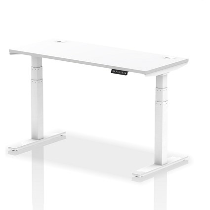 Air 1400mm Slim Rectangular Height-Adjustable Desk, White Leg, White