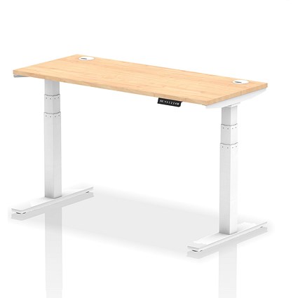 Air 1400mm Slim Rectangular Height-Adjustable Desk, White Leg, Maple