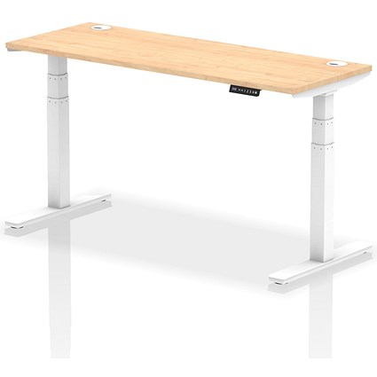 Air 1600mm Slim Rectangular Height-Adjustable Desk, White Leg, Maple