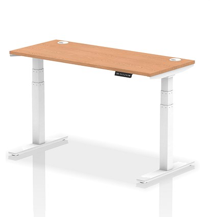 Air 1400mm Slim Rectangular Height-Adjustable Desk, White Leg, Oak