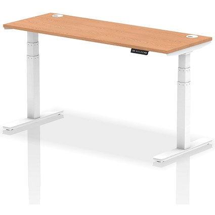 Air 1600mm Slim Rectangular Height-Adjustable Desk, White Leg, Oak
