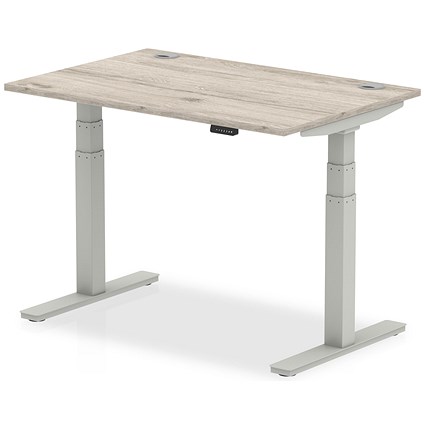Air 1200mm Rectangular Height-Adjustable Desk, Silver Leg, Grey Oak