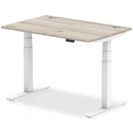 Air 1200mm Rectangular Height-Adjustable Desk, White Leg, Grey Oak Air 1200mm Rectangular Height-Adjustable Desk, White Leg, Grey Oak