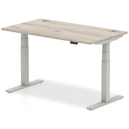 Air 1400mm Rectangular Height-Adjustable Desk, Silver Leg, Grey Oak Air 1400mm Rectangular Height-Adjustable Desk, Silver Leg, Grey Oak