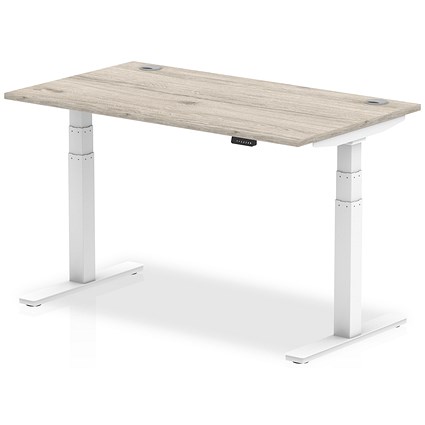 Air 1400mm Rectangular Height-Adjustable Desk, White Leg, Grey Oak Air 1400mm Rectangular Height-Adjustable Desk, White Leg, Grey Oak