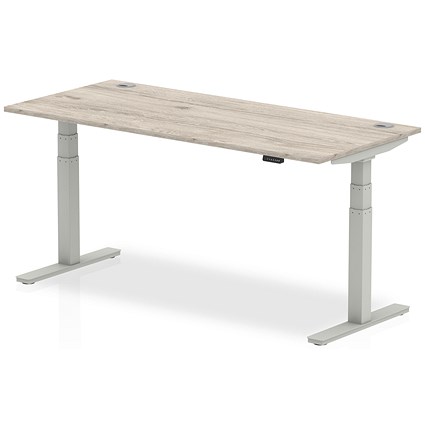 Air 1800mm Rectangular Height-Adjustable Desk, Silver Leg, Grey Oak Air 1800mm Rectangular Height-Adjustable Desk, Silver Leg, Grey Oak