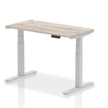 Air 1200mm Slim Rectangular Height-Adjustable Desk, Silver Leg, Grey Oak