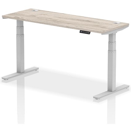Air 1600mm Slim Rectangular Height-Adjustable Desk, Silver Leg, Grey Oak