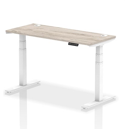 Air 1400mm Slim Rectangular Height-Adjustable Desk, White Leg, Grey Oak Air 1400mm Slim Rectangular Height-Adjustable Desk, White Leg, Grey Oak