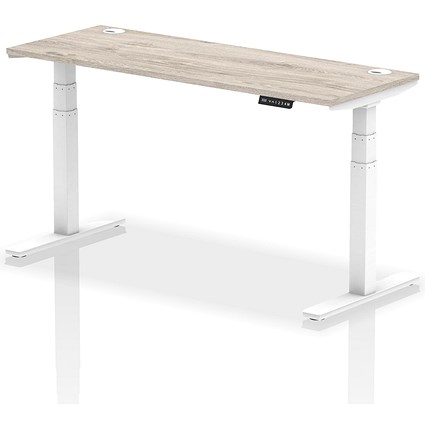 Air 1600mm Slim Rectangular Height-Adjustable Desk, White Leg, Grey Oak