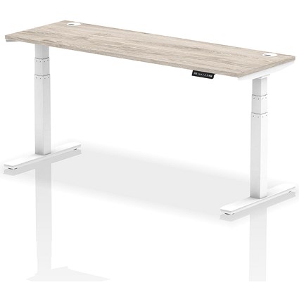 Air 1800mm Slim Rectangular Height-Adjustable Desk, White Leg, Grey Oak Air 1800mm Slim Rectangular Height-Adjustable Desk, White Leg, Grey Oak